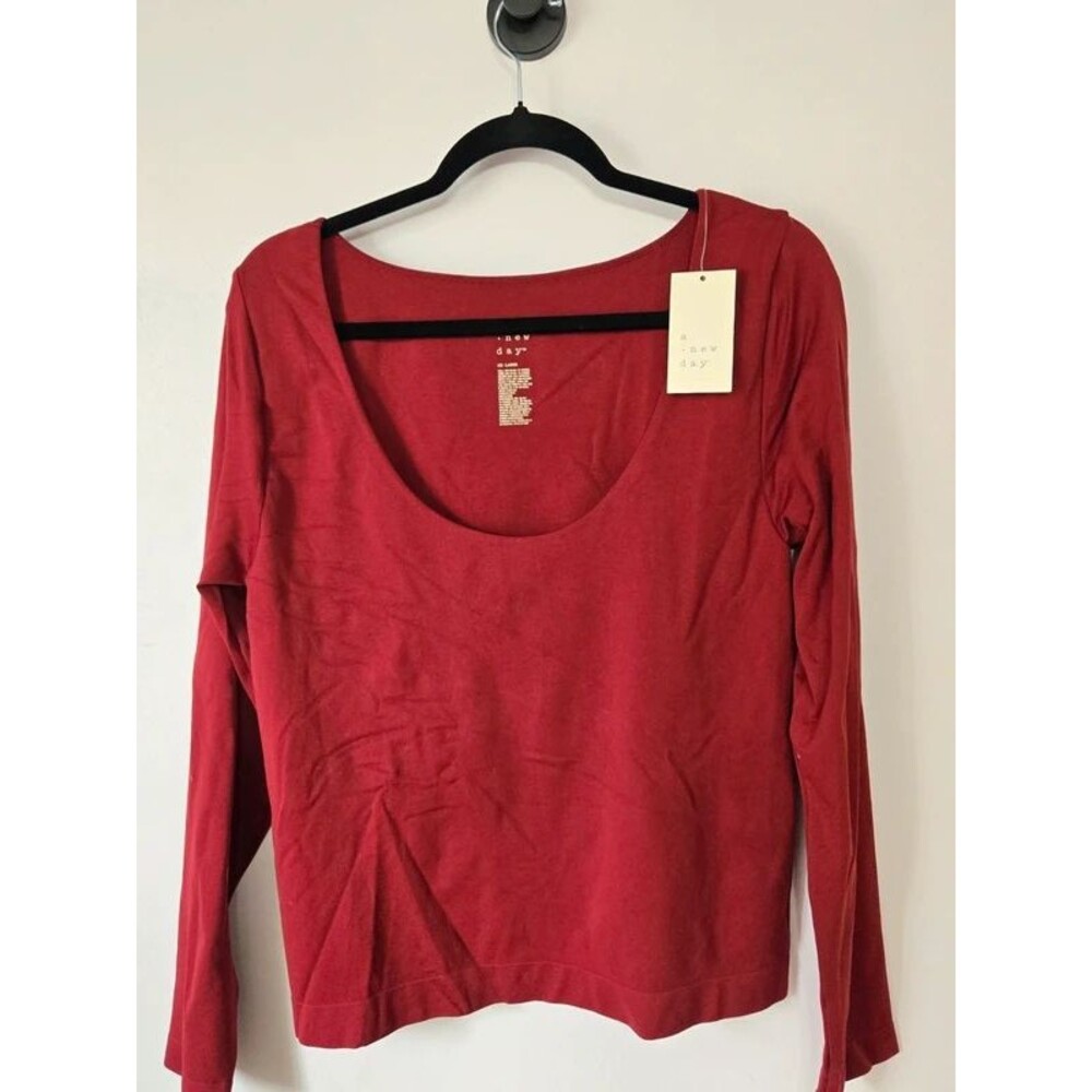 A New Day Scoop Neck Long Sleeve Top – Maroon/Burgundy, Size XXL (NWT)